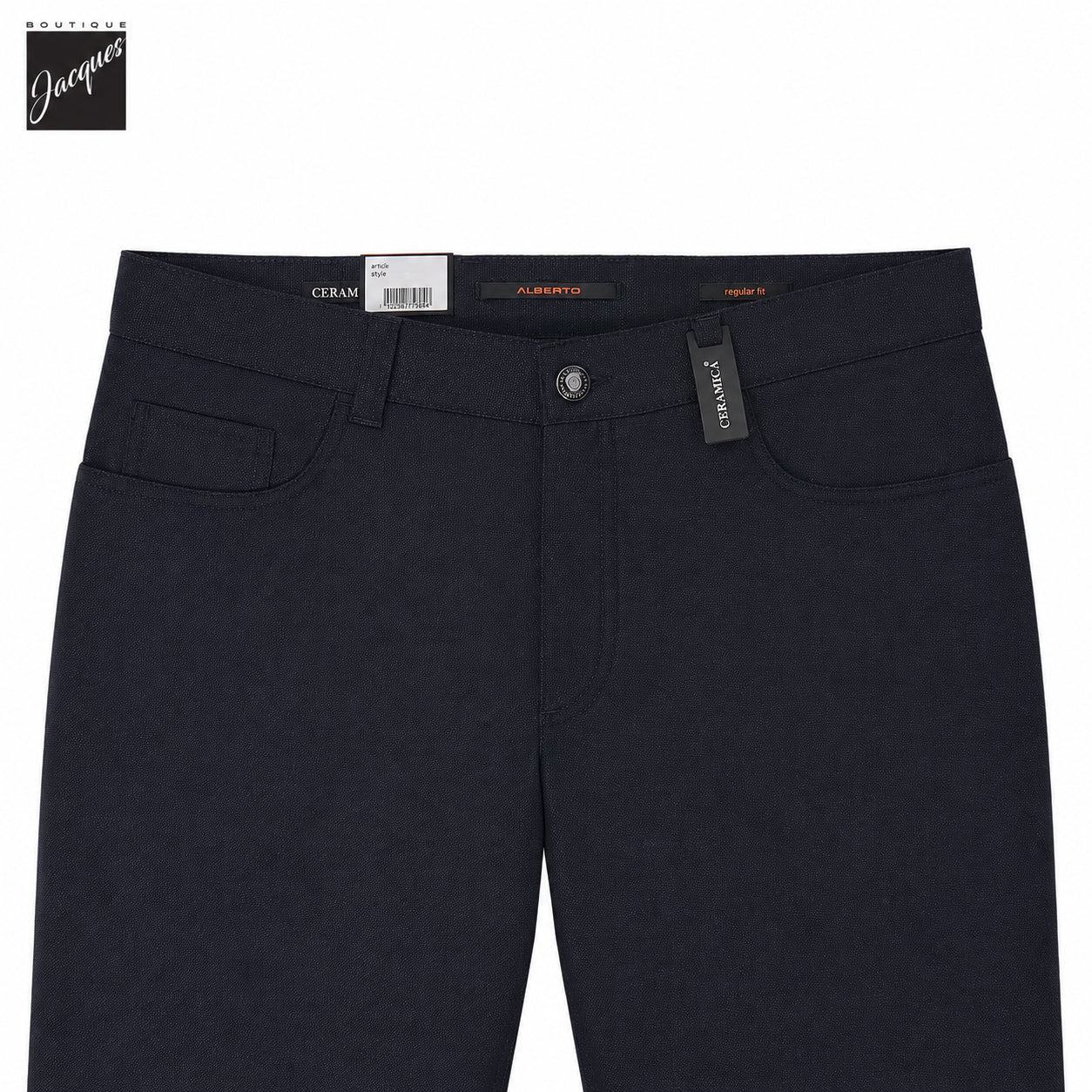 Navy Two-Tone Ceramica Pipe Regular Fit Five Pocket Pants - ALBERTO - Image 2