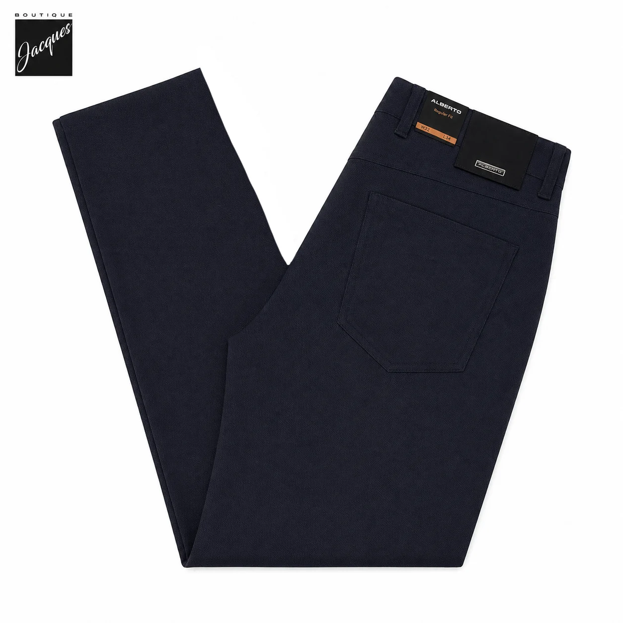 Navy Two-Tone Ceramica Pipe Regular Fit Five Pocket Pants - ALBERTO - Image 3