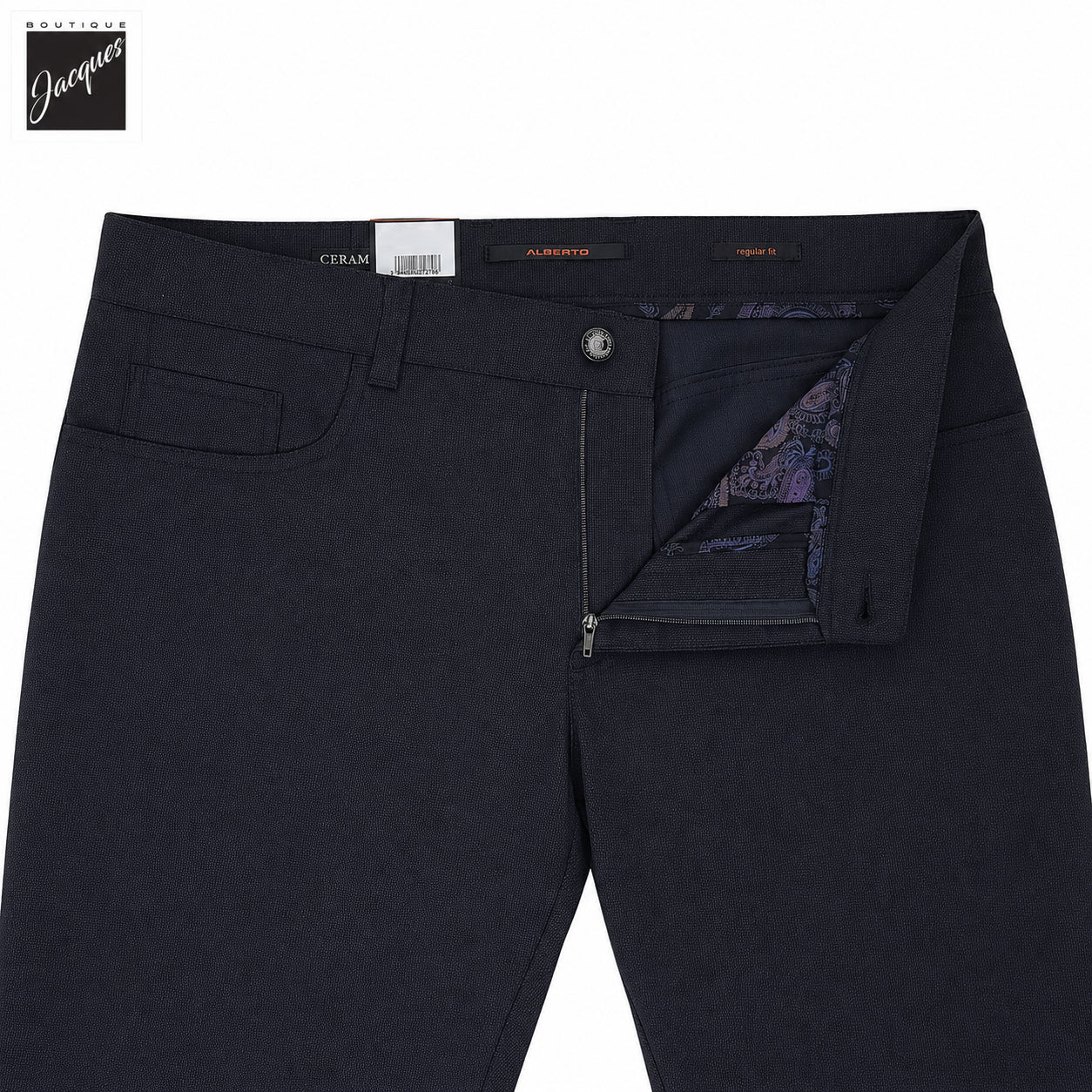 Navy Two-Tone Ceramica Pipe Regular Fit Five Pocket Pants - ALBERTO - Image 4