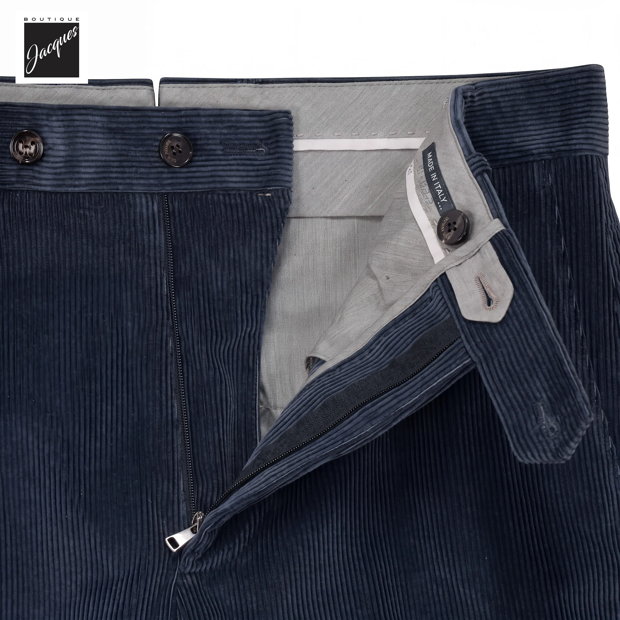 Navy Zegna Cotton-Cashmere Corduroy Vulcano Lux Trousers - Berwich Platinum - Image 4