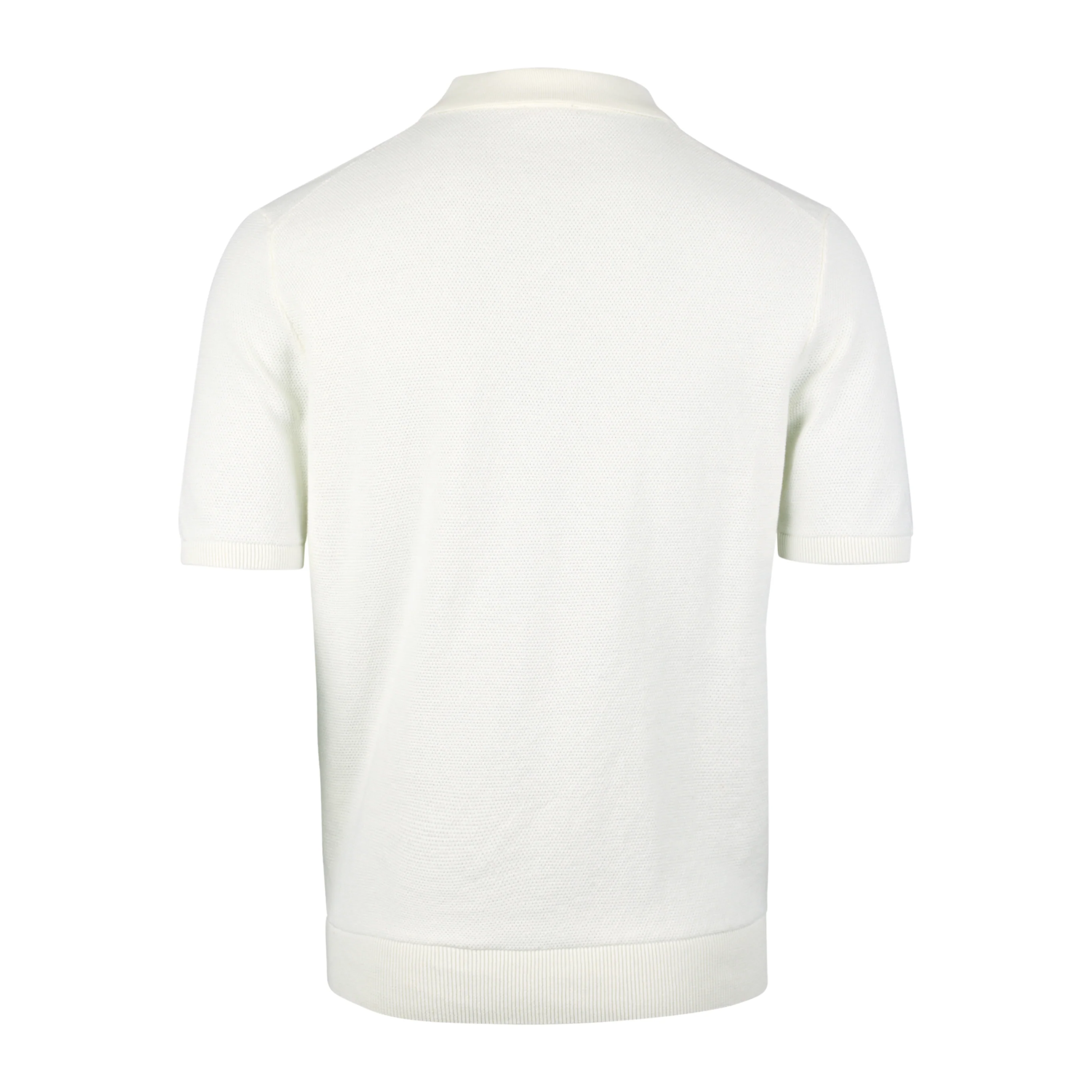 Off-White Organic Cotton Woven Knit Zip Polo Shirt - Stenströms - Image 2
