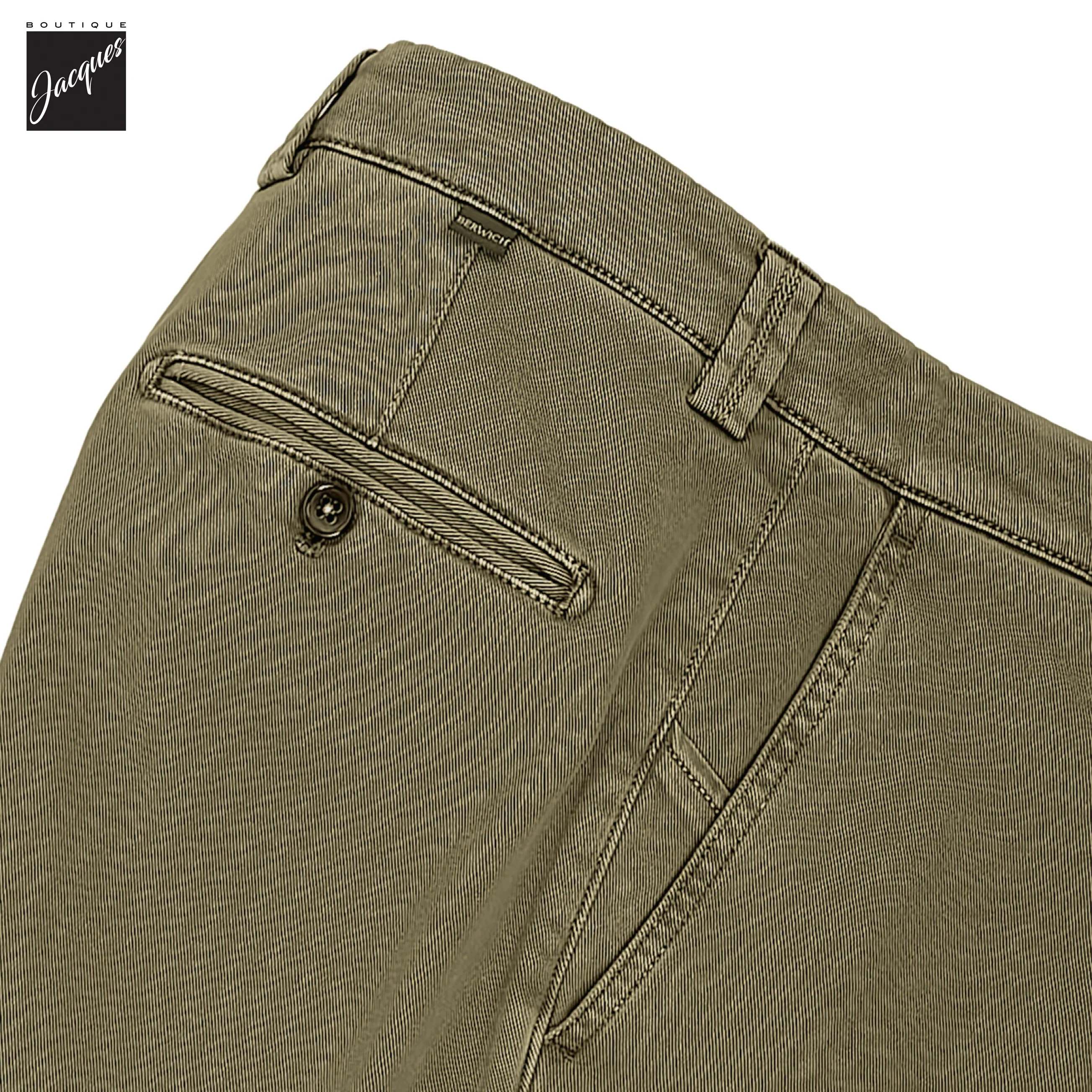 Olive Khaki Cotton-Stretch Denim Negroni Wide Fit Chino Trousers - Berwich - Image 5