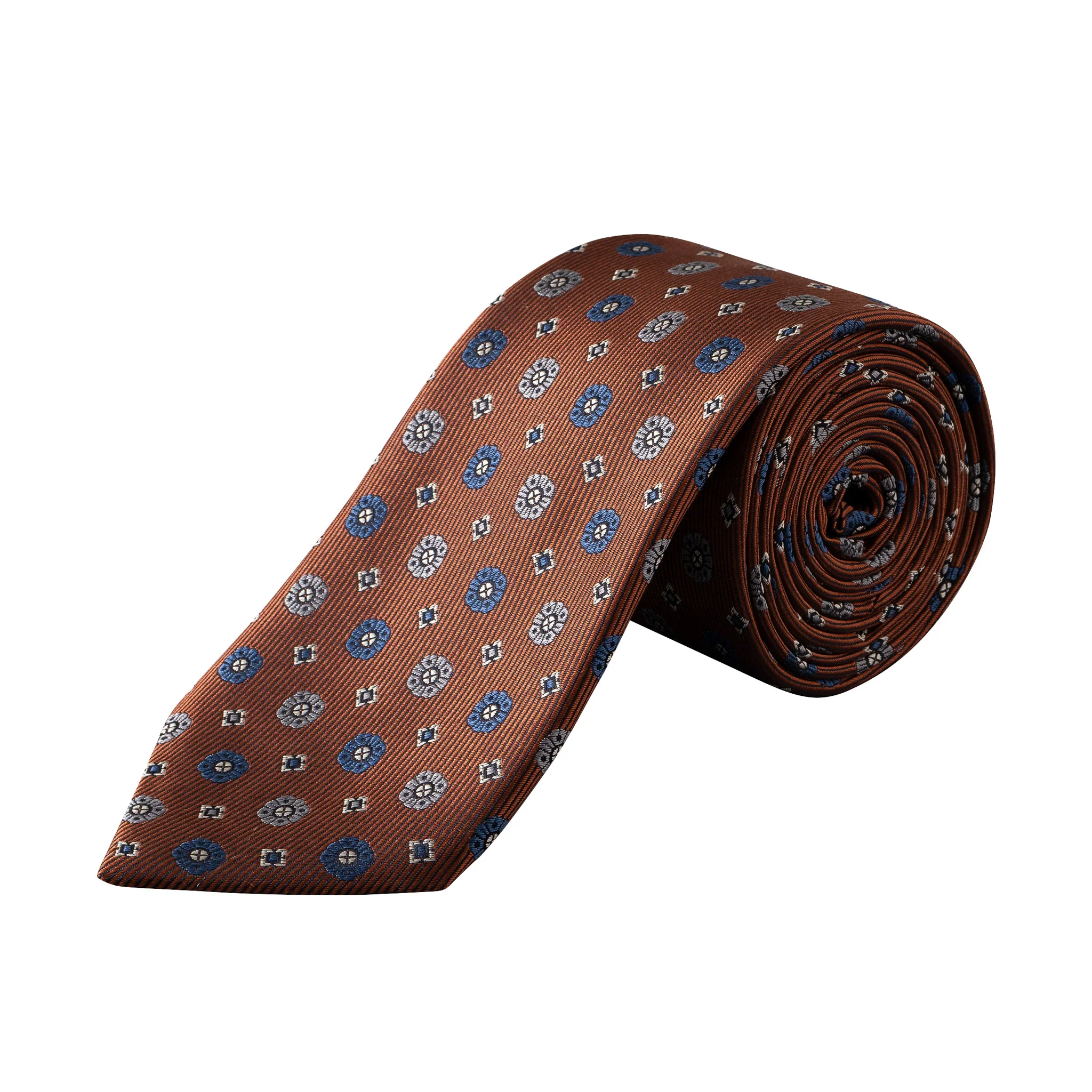 Orange Geometric Pattern Woven Silk Tie - ETON
