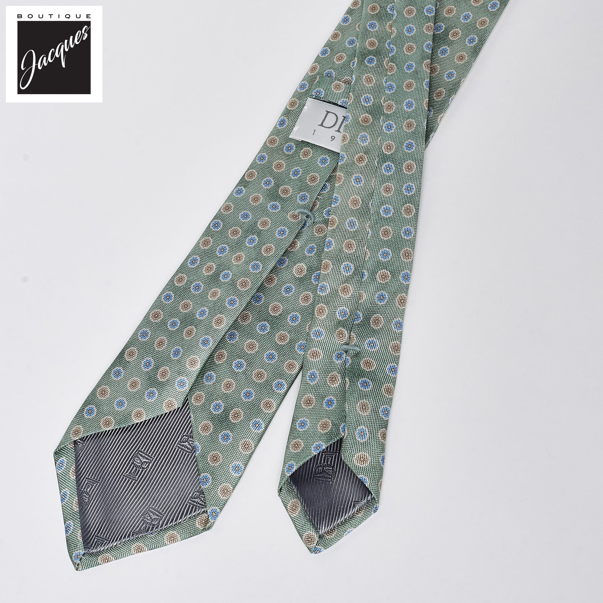 Pale Green Floral Print Silk Tie - DION - Image 3