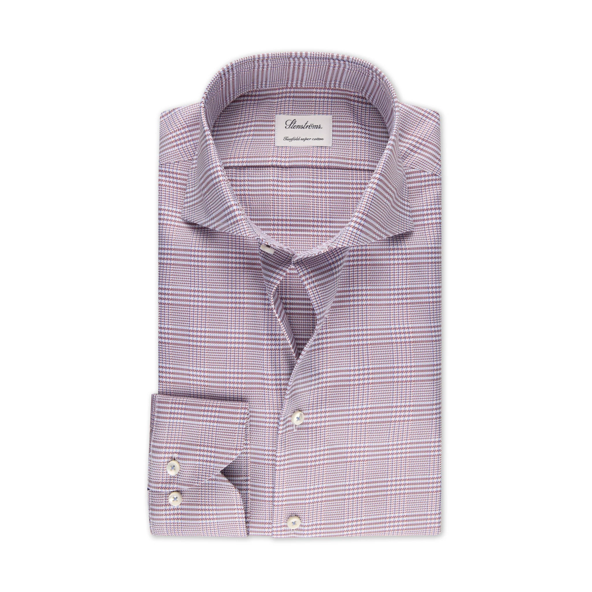 Red & Blue Check Twofold Cotton Fitted Body Shirt - Stenströms