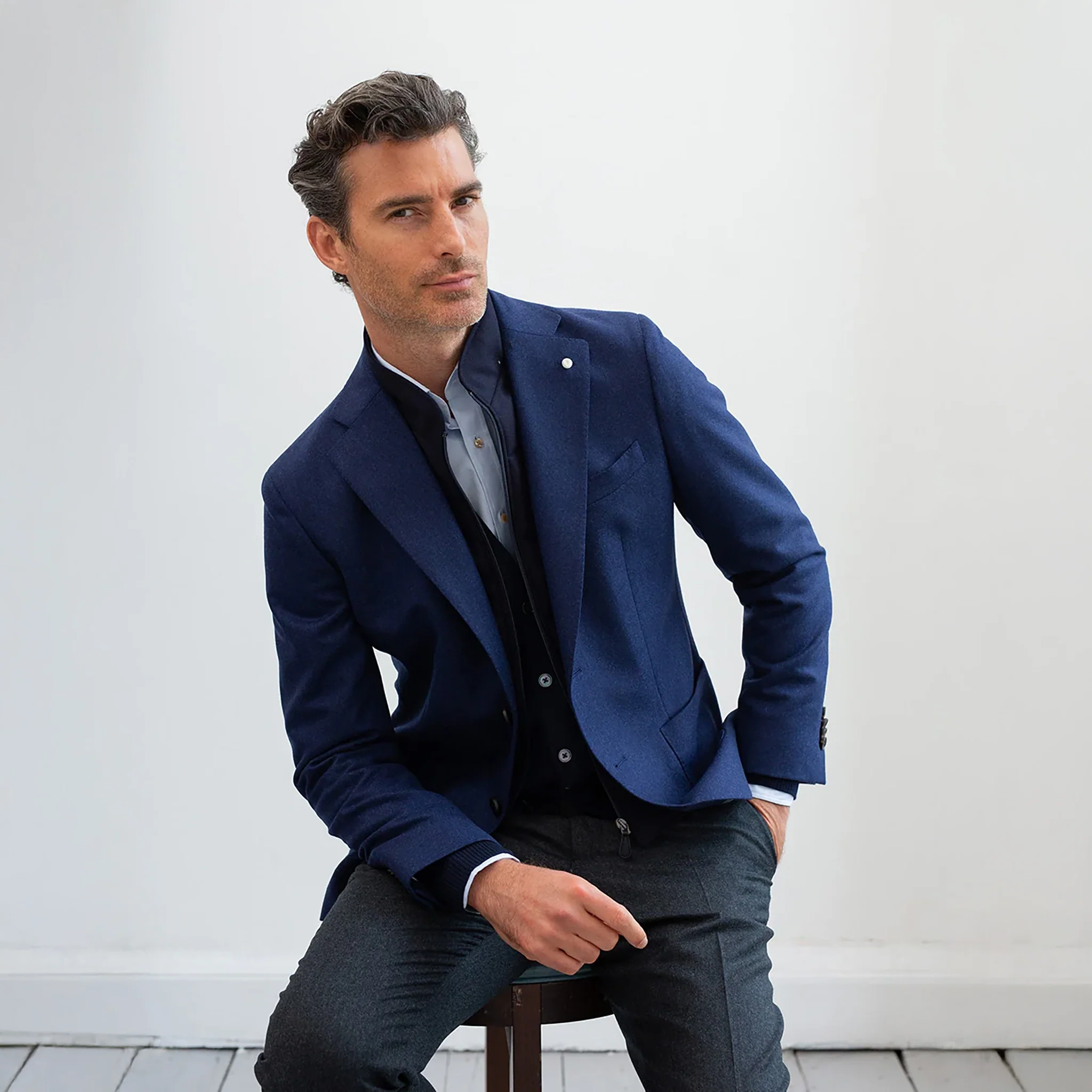 Royal Blue Solid Wool Hybrid Sport Jacket with Bib - Luigi Bianchi - Image 2