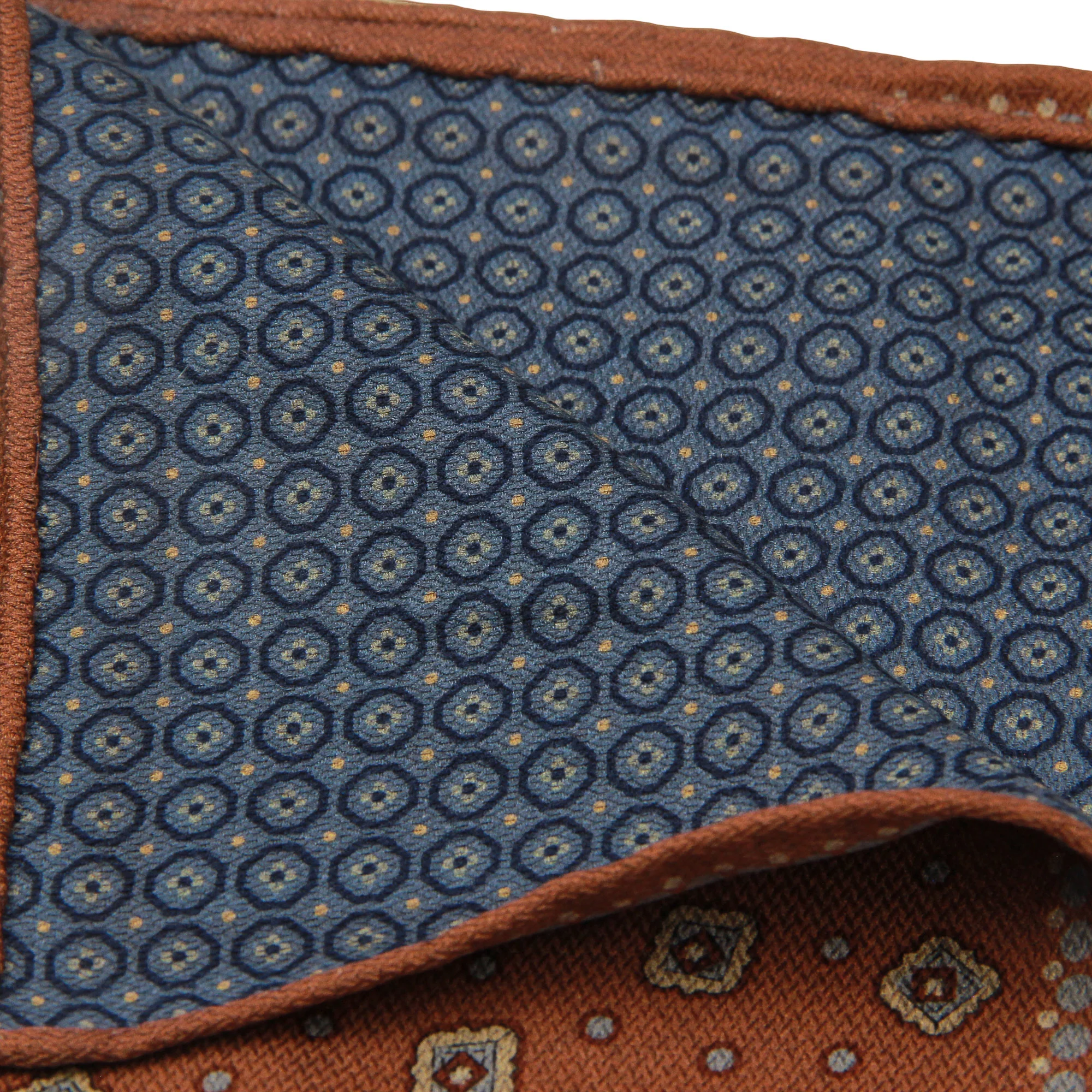 Rust & Blue Geometric Motif Reversible Silk Hankie - Paolo Albizzati - Image 2