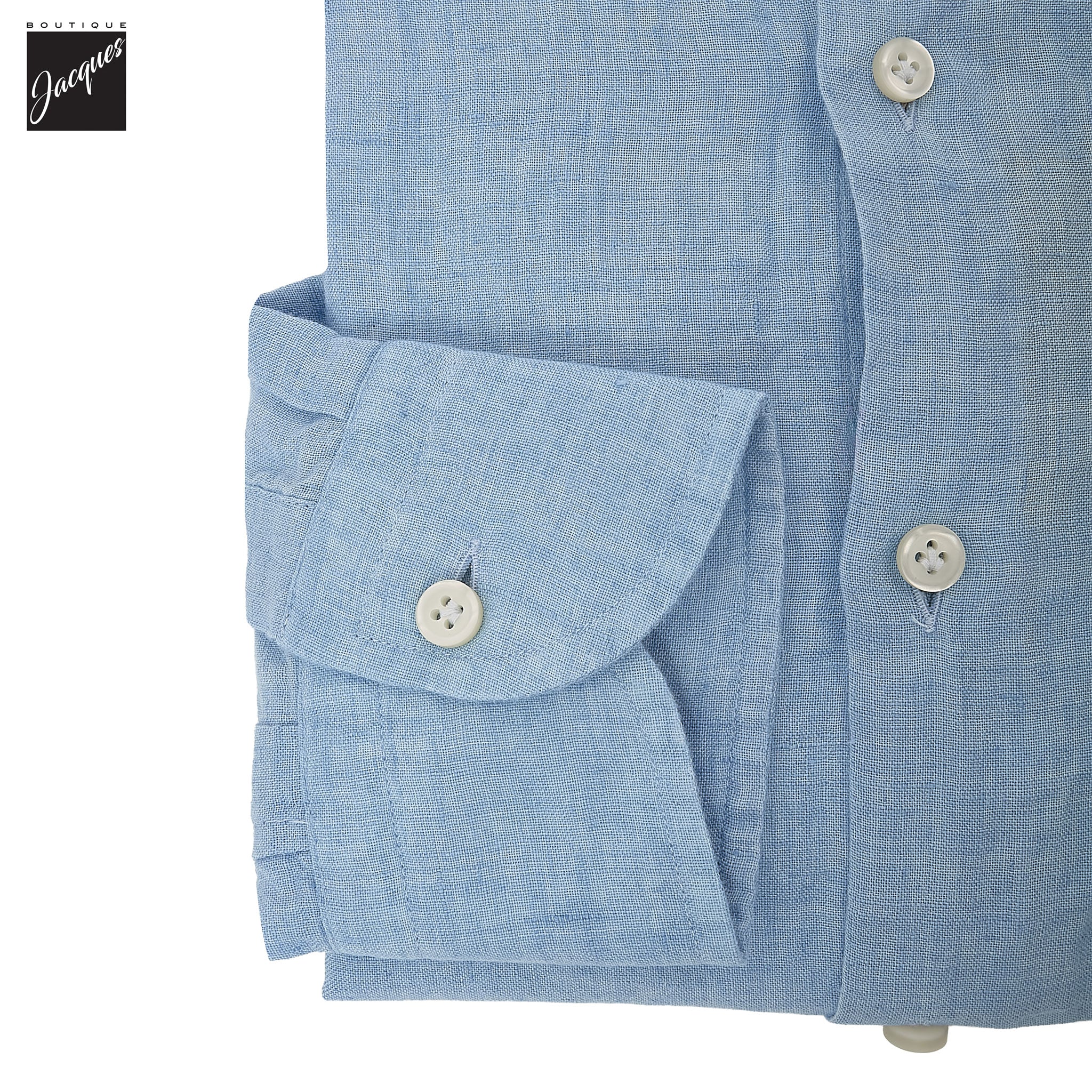 Sky Blue Garment-Dyed Linen Modern Fit Casual Shirt - SONRISA - Image 3