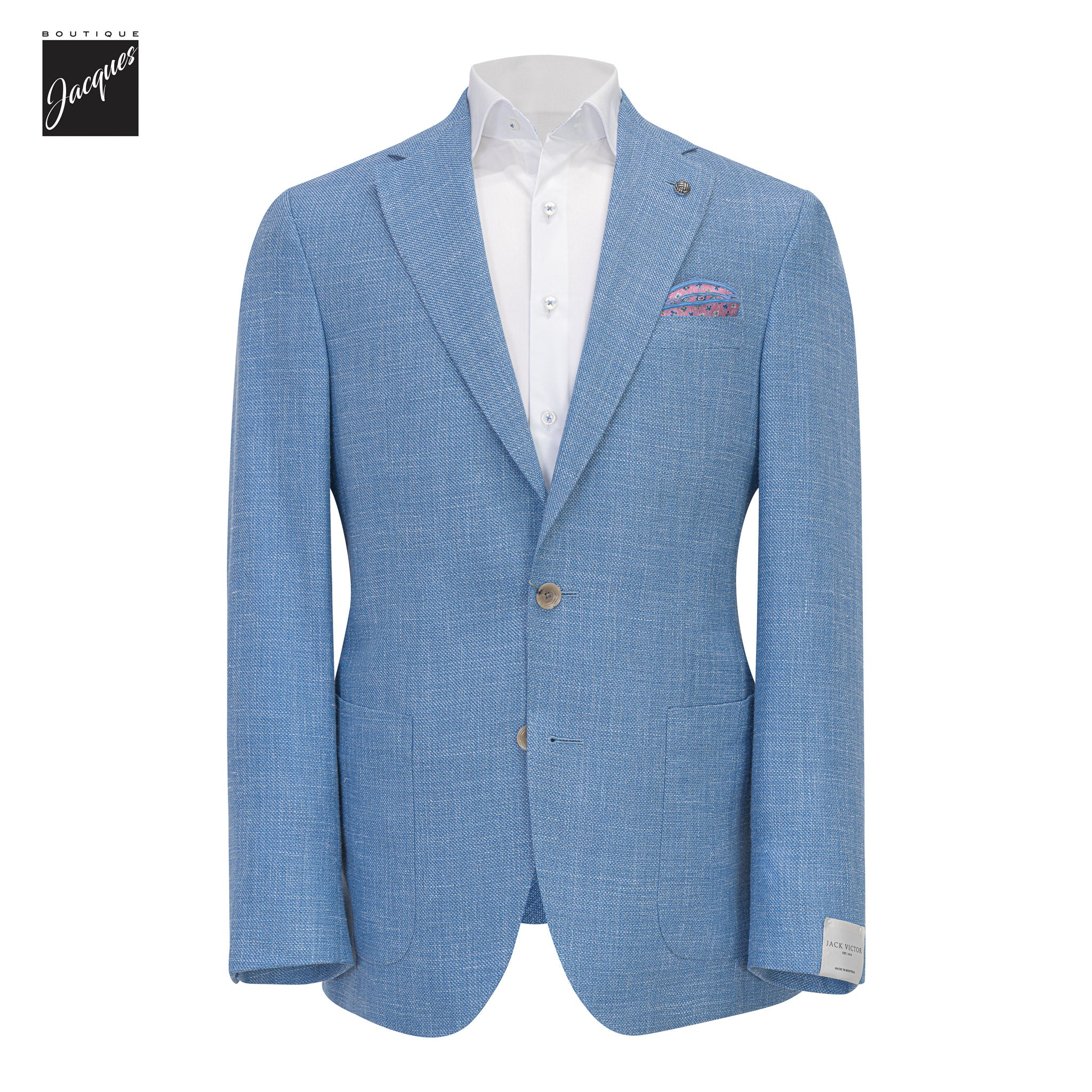 Sky Blue Wool/Silk/ Linen Madison Contemporary Fit Sport Jacket - Jack Victor 1913