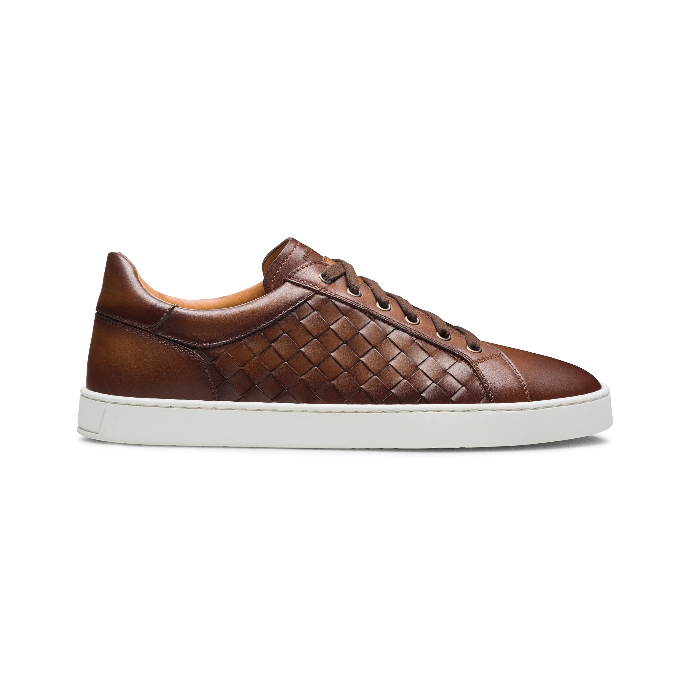 Tobacco Cote Lo Woven Leather Stretch-Lace Sneakers - Magnanni - Image 2