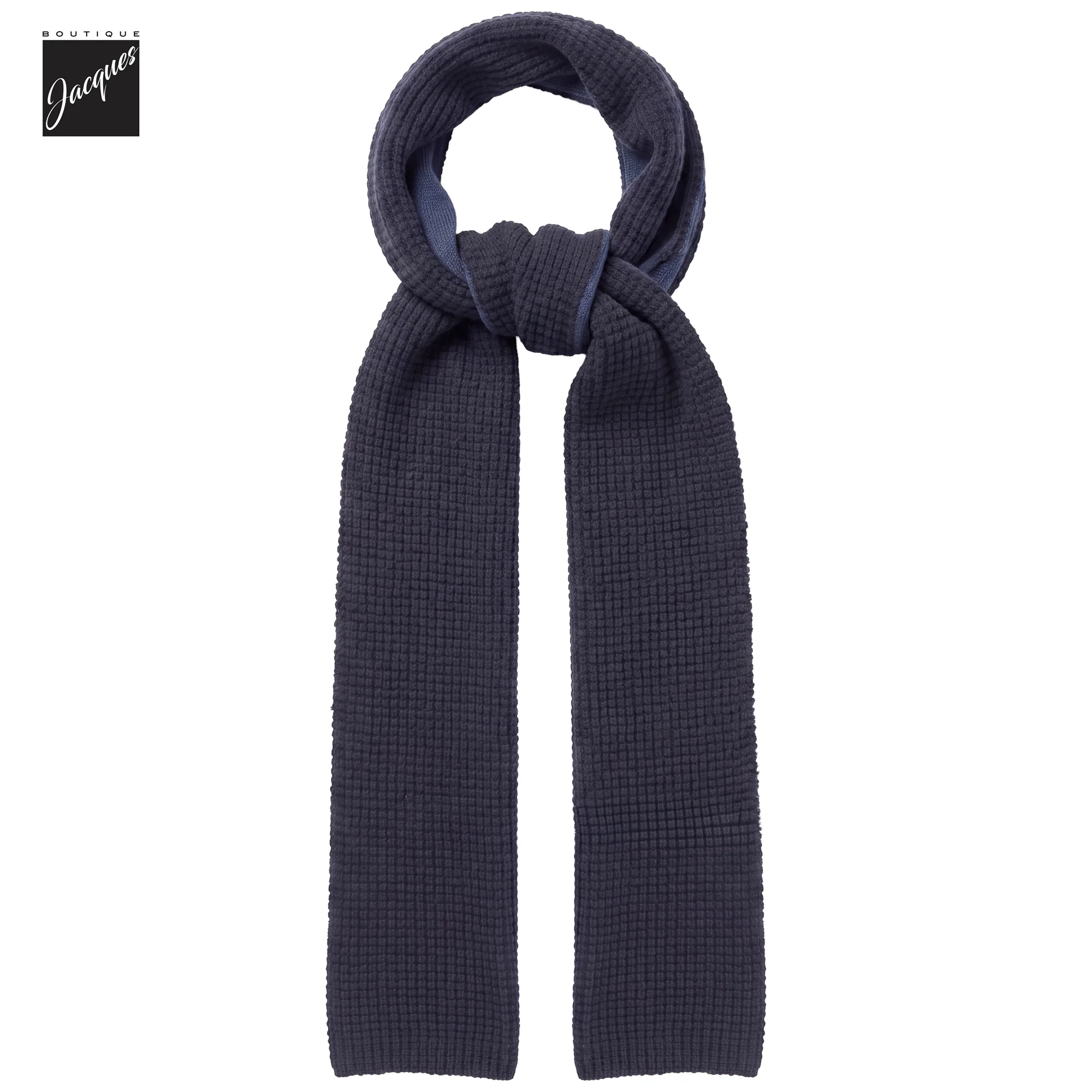 Two-Tone Brown & Navy Double-Faced Merino Wool Scarf - Phil Petter