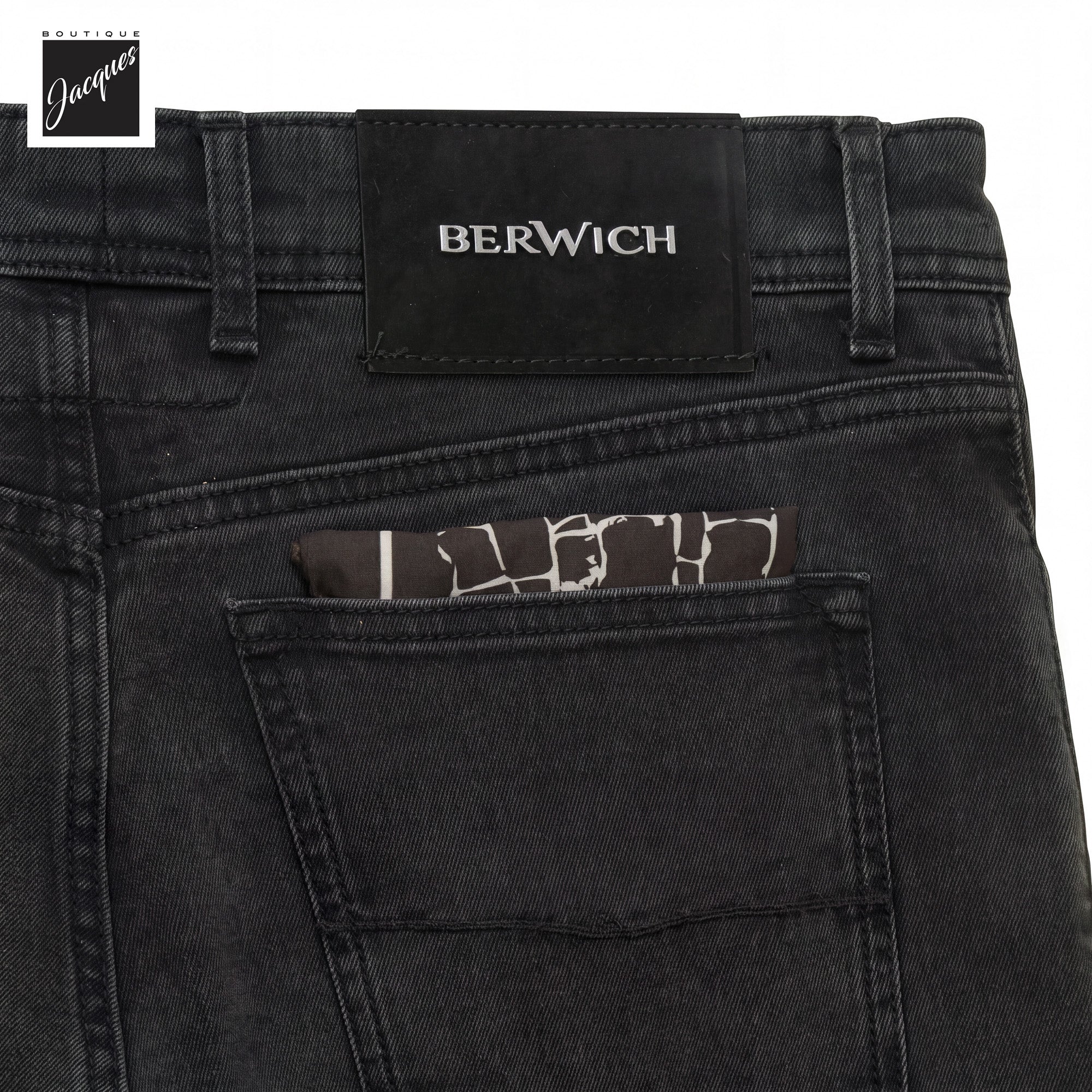 Washed Black Cotton-Blend Modern Slim Stretch Selvedge Denim - Berwich - Image 4