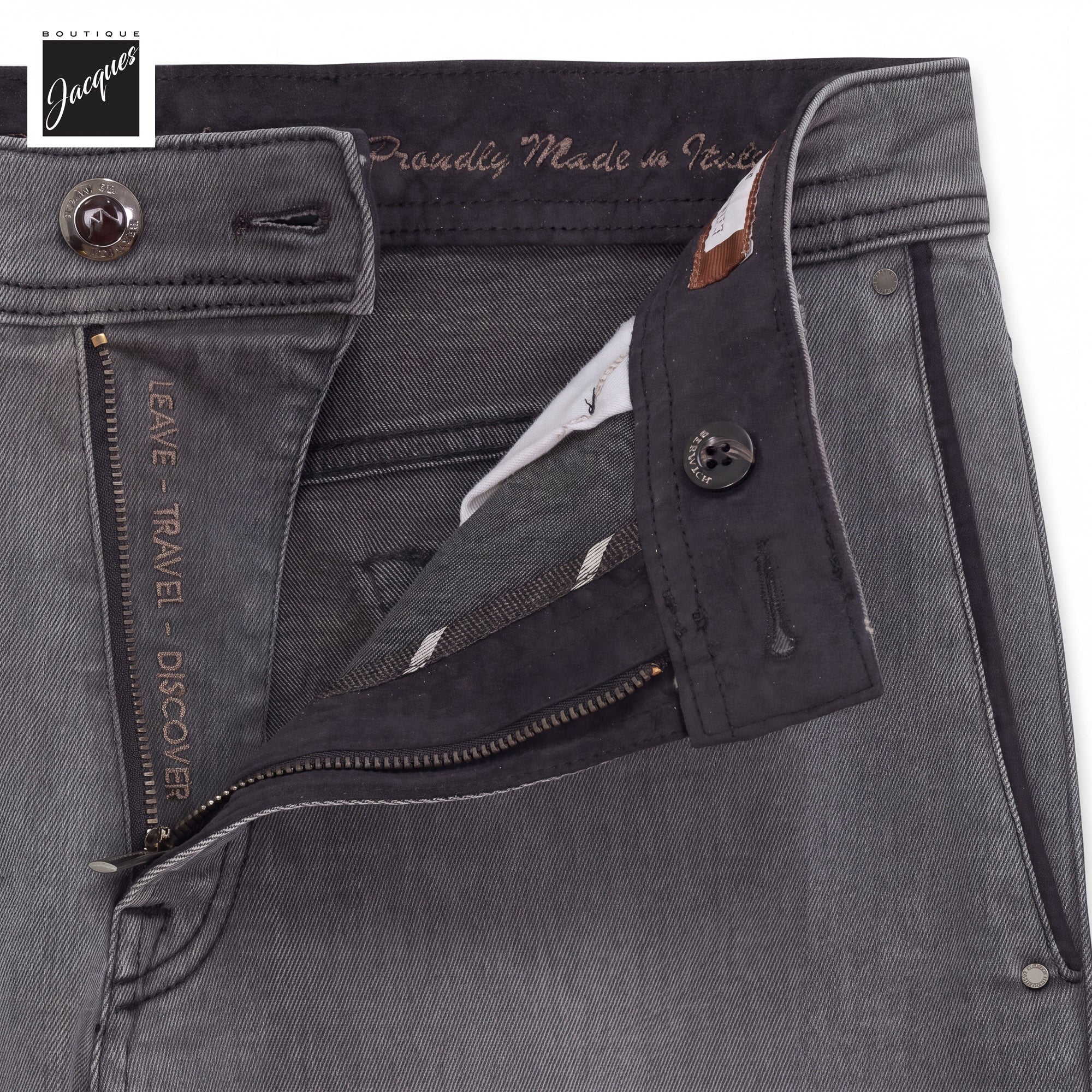 Washed Gray/Black Cotton-Blend Stretch Selvedge Denim Trouser - Berwich - Image 3