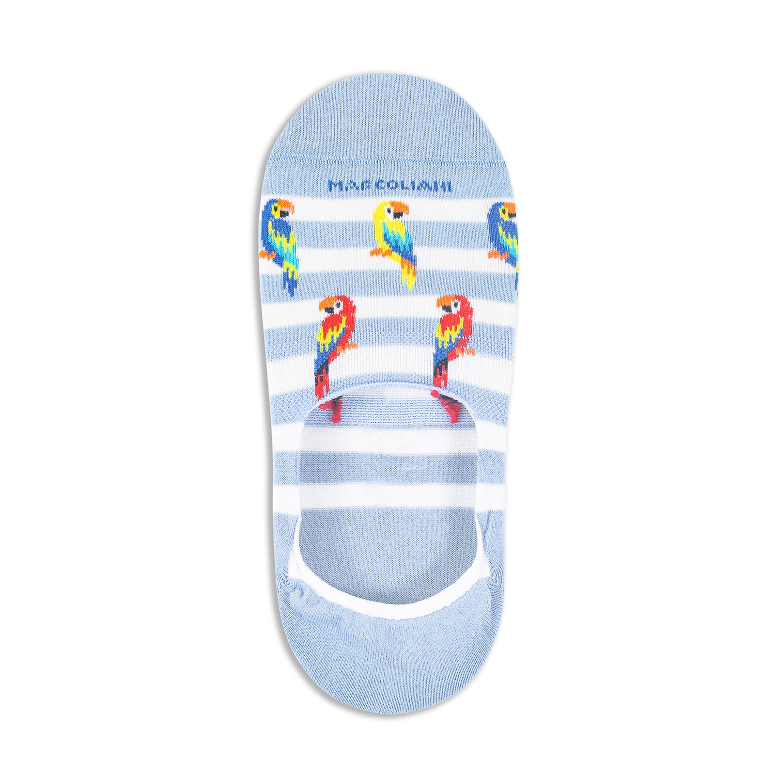 White & Blue Parrot Motif Invisible Touch No-Show Socks - Marcoliani