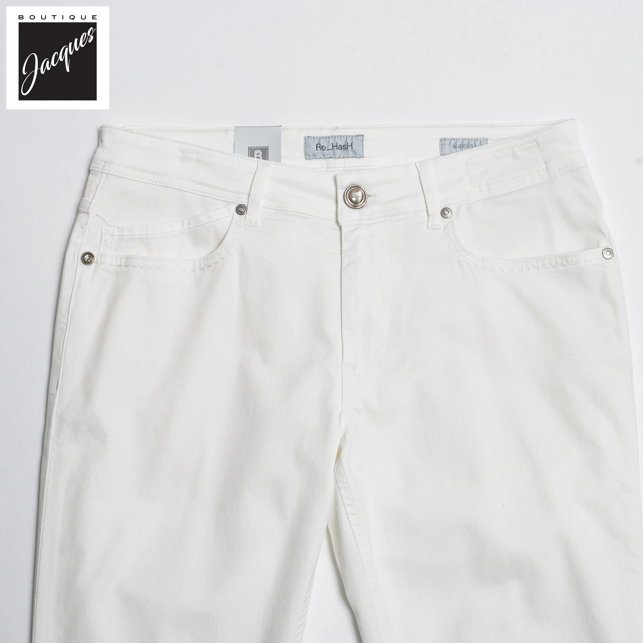 White Cotton-Lyocell Twill 5-Pocket Pants - Re-Hash - Image 3