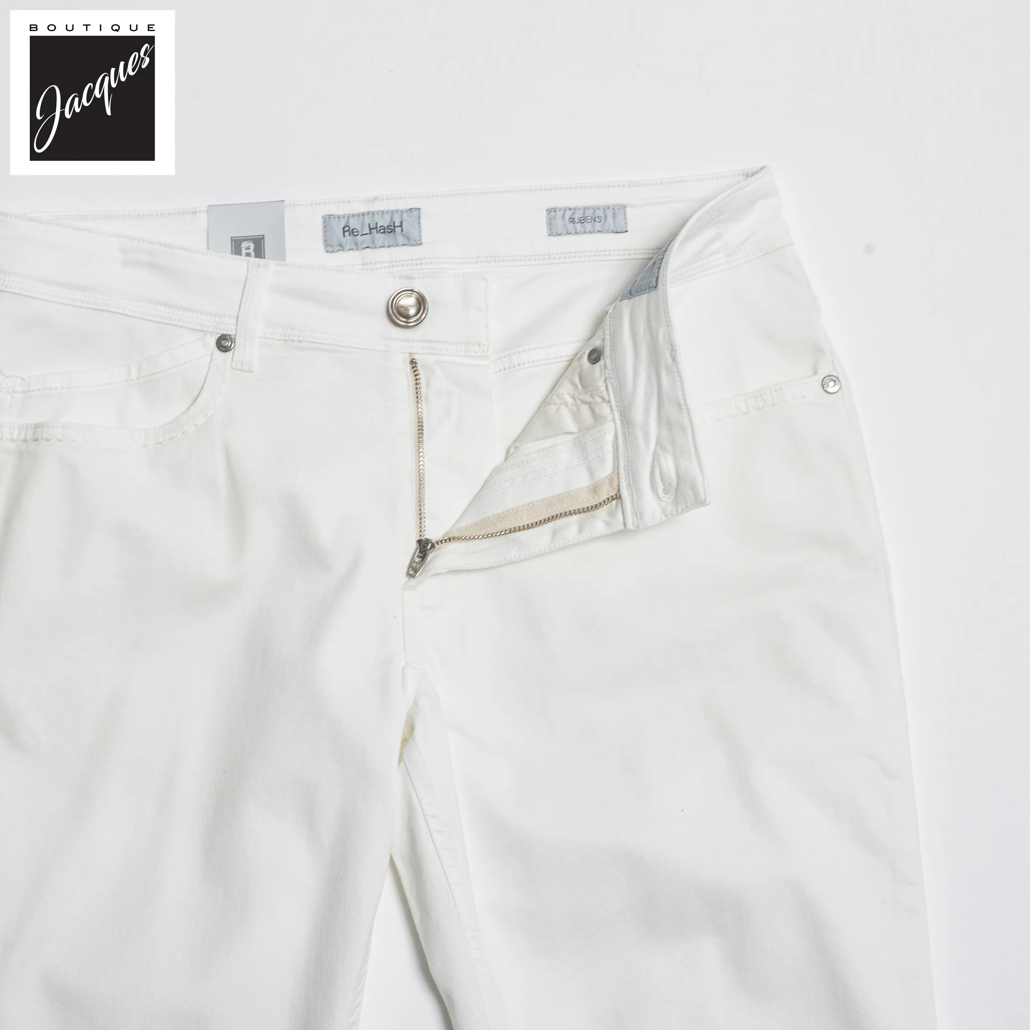 White Cotton-Lyocell Twill 5-Pocket Pants - Re-Hash - Image 4