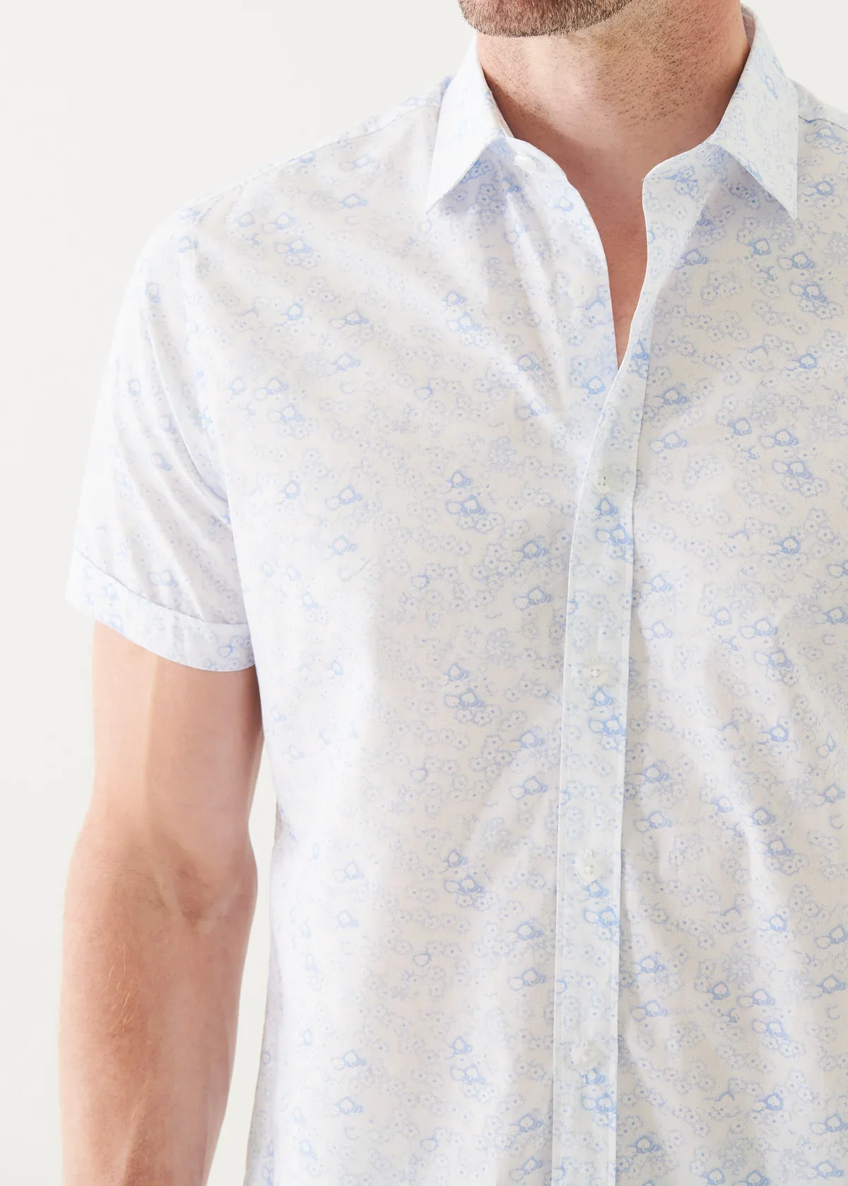 White Micro Floral Print Cotton Short Sleeve Shirt - Patrick Assaraf - Image 3