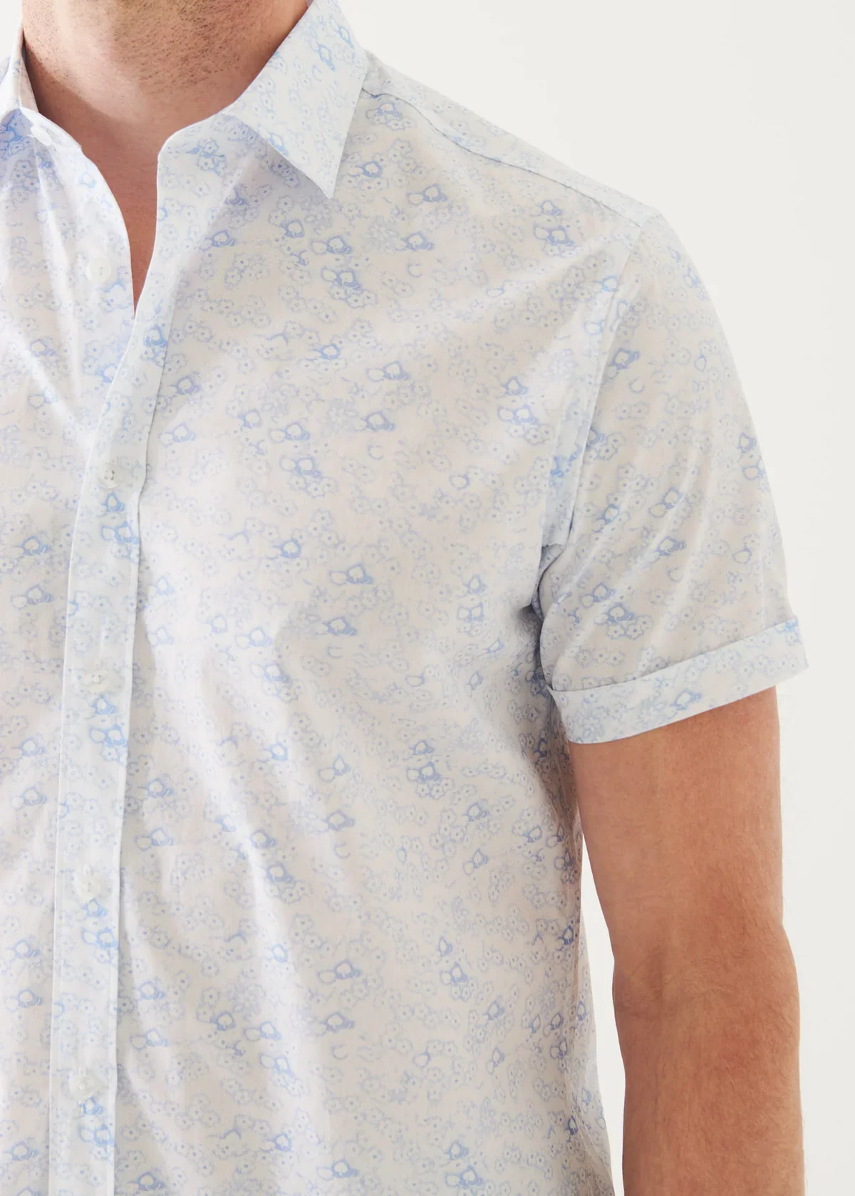 White Micro Floral Print Cotton Short Sleeve Shirt - Patrick Assaraf - Image 4