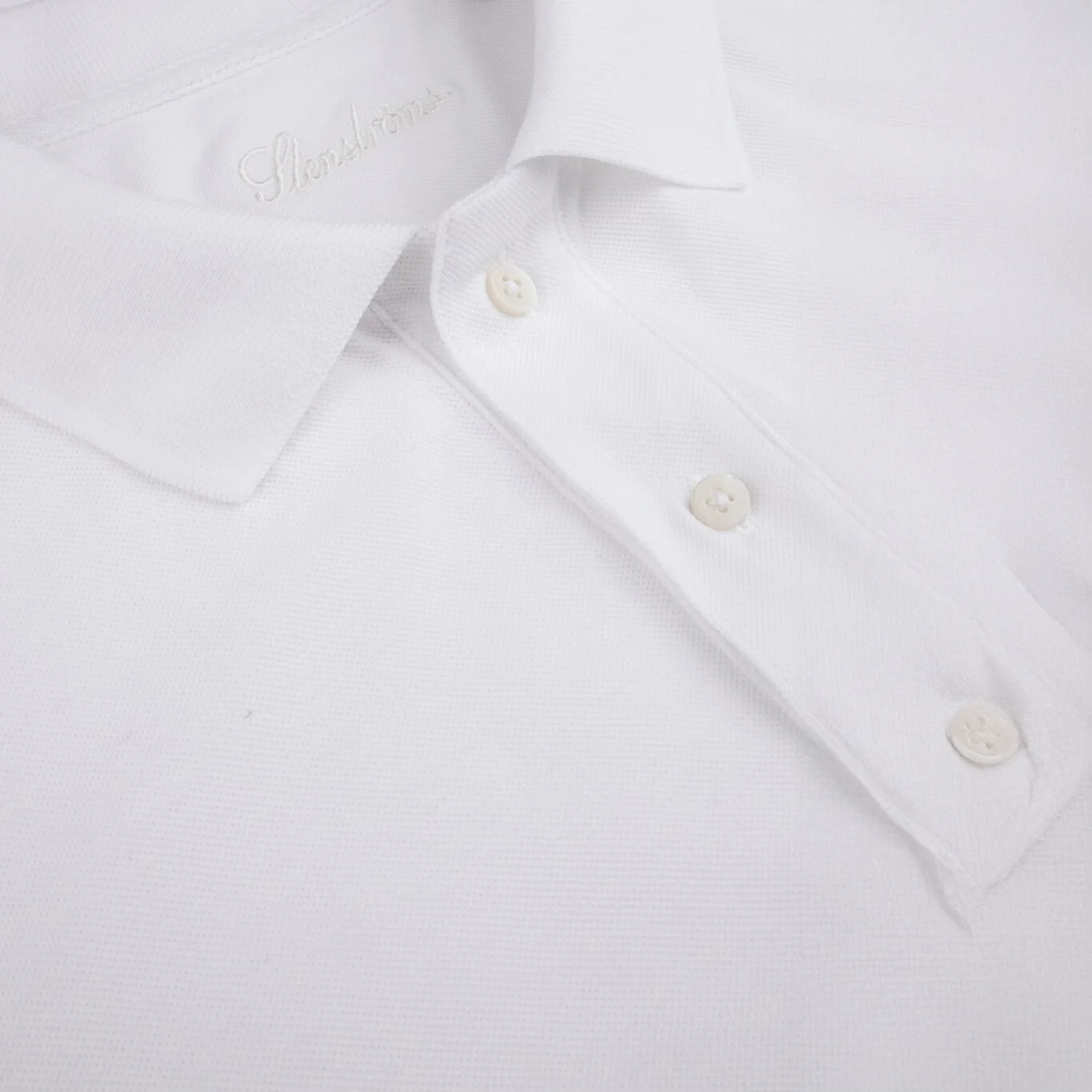 White Piqué Cotton Short Sleeve Polo Shirt - Stenströms - Image 3