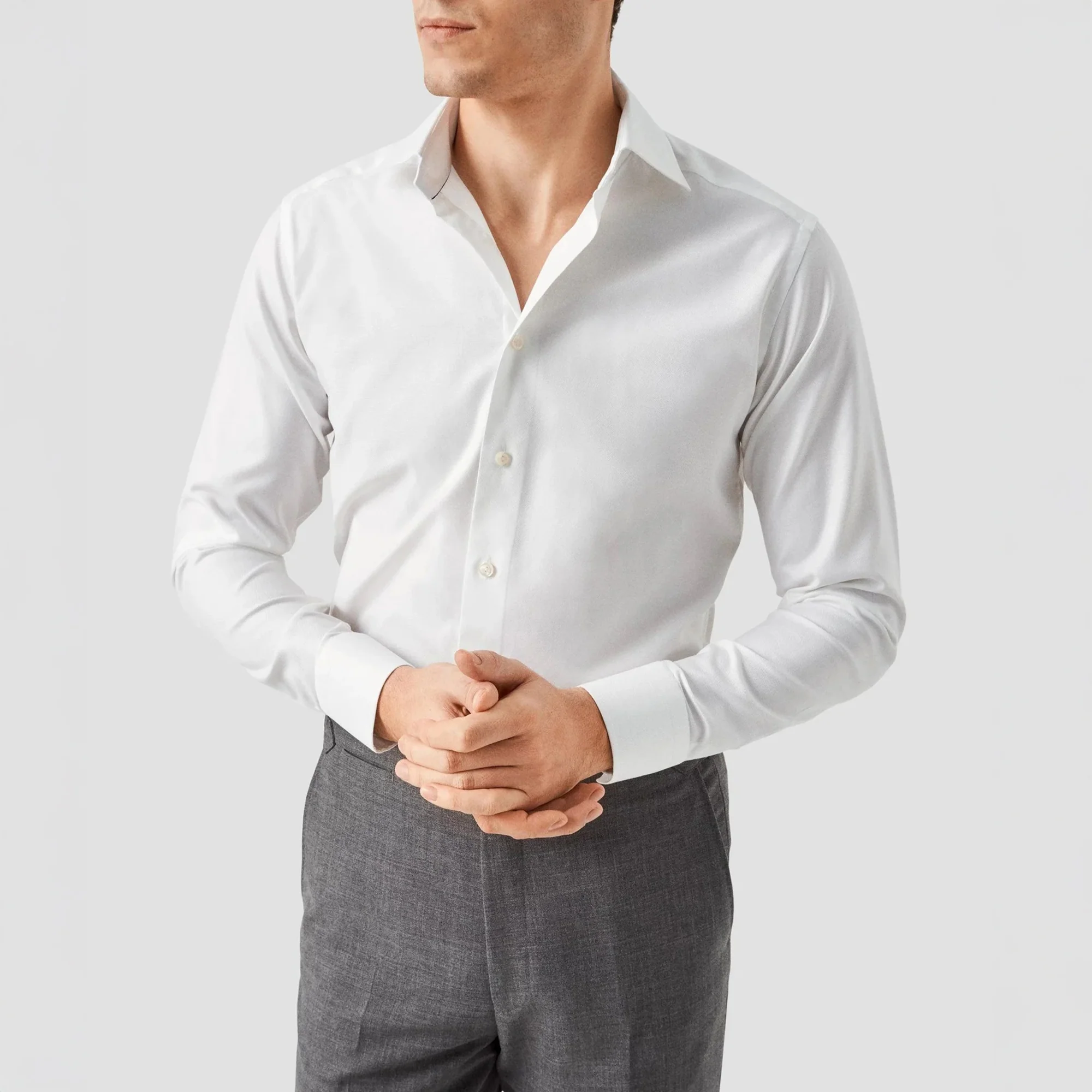 White Semi Solid Cotton-Tencel Slim Fit Shirt - ETON - Image 5