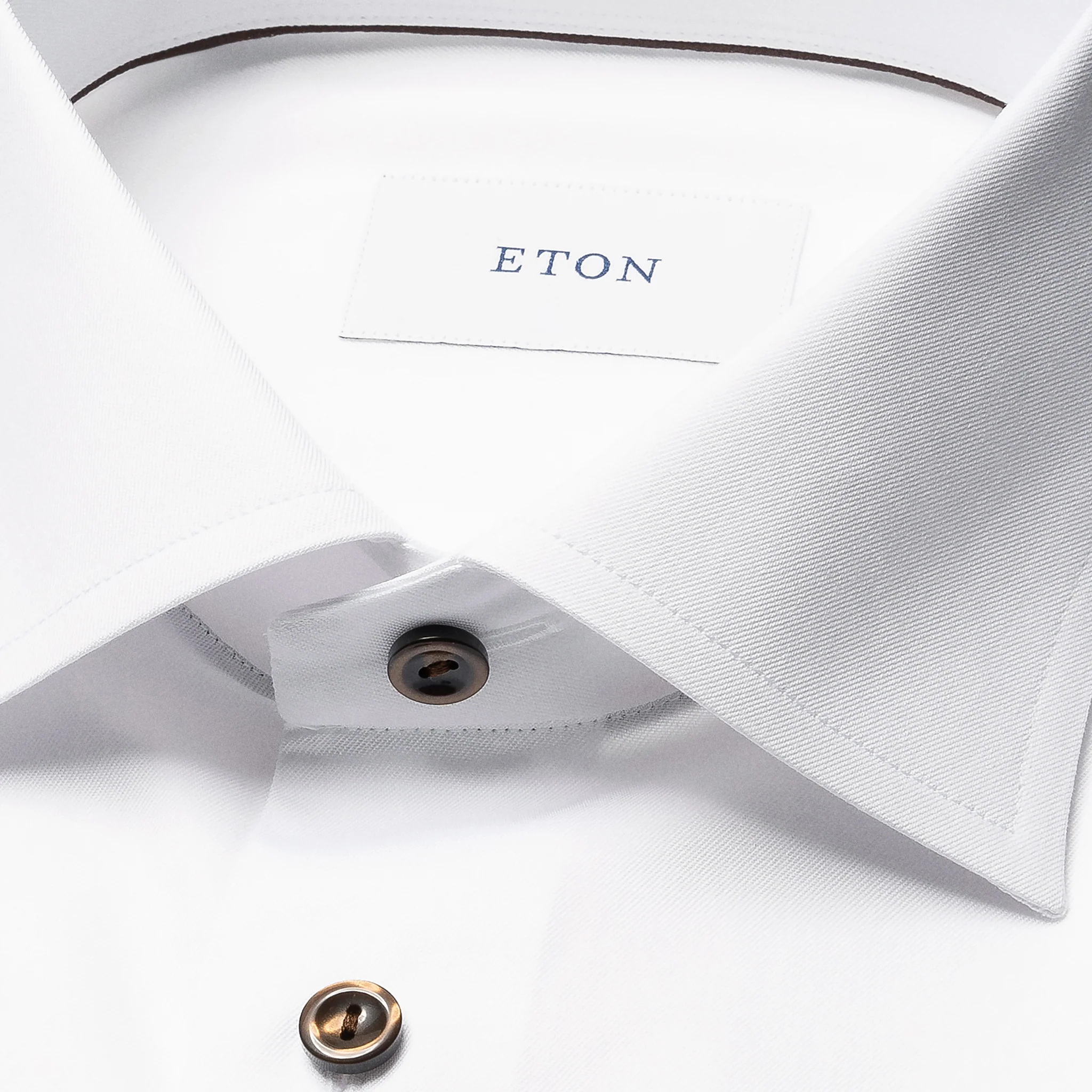 White Solid Signature Twill Slim Fit Shirt w/ Brown Buttons - ETON - Image 2