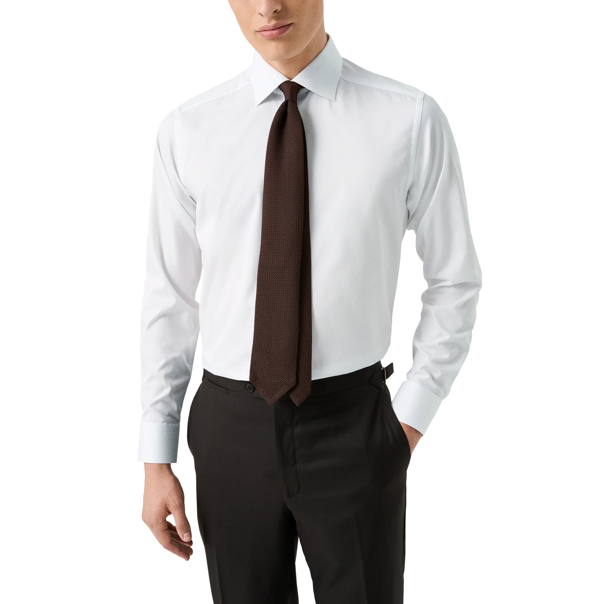 White Solid Signature Twill Slim Fit Shirt w/ Brown Buttons - ETON - Image 8