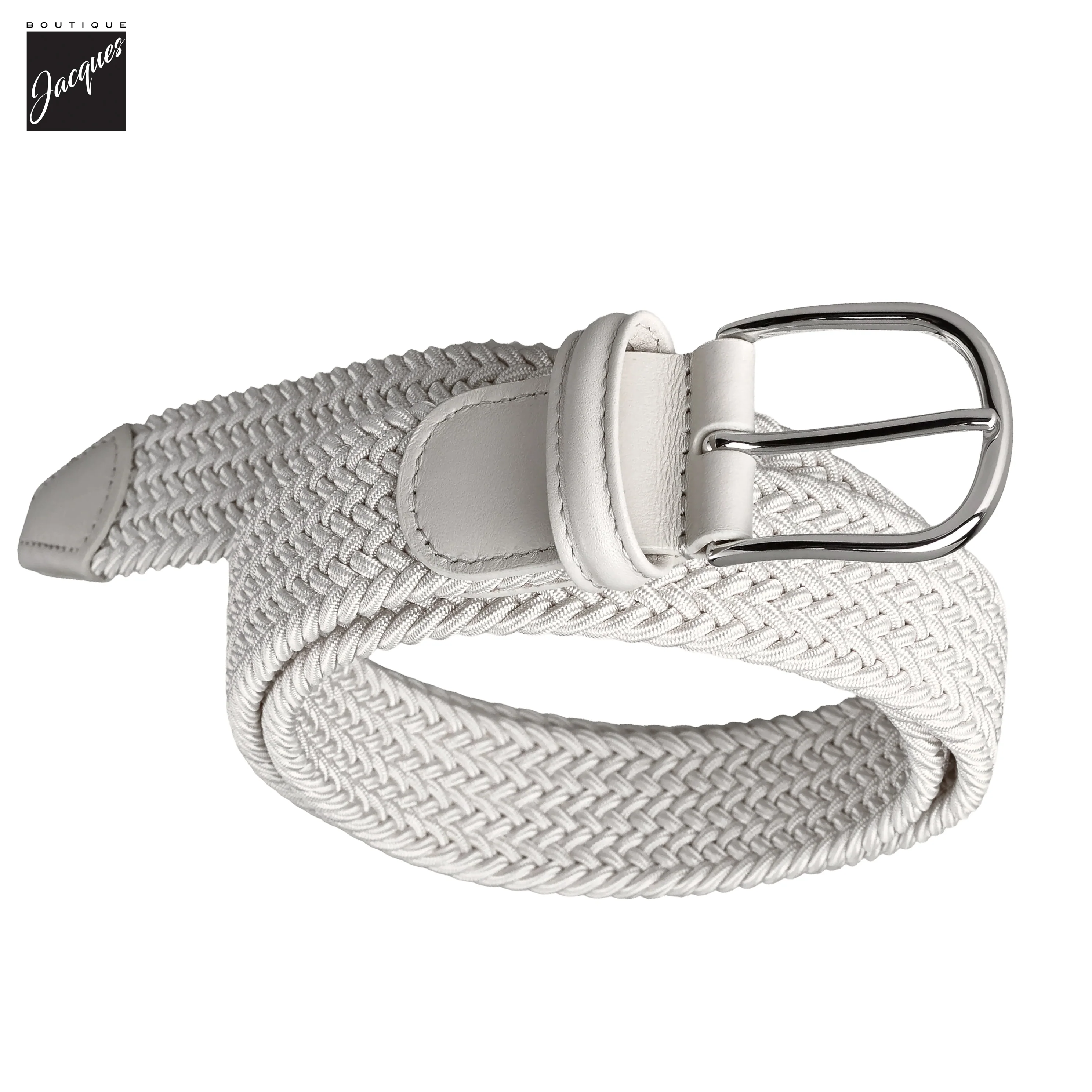 White Solid Woven Elastic Belt - Anderson's