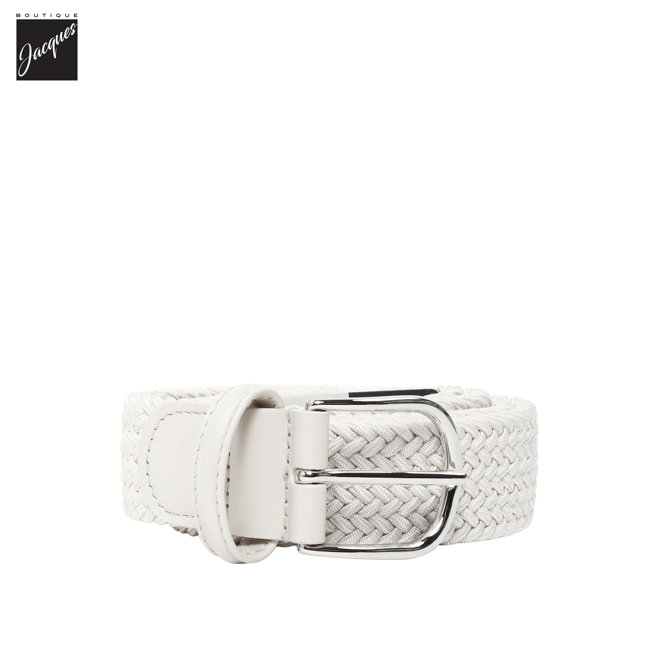 White Solid Woven Elastic Belt - Anderson's - Image 2