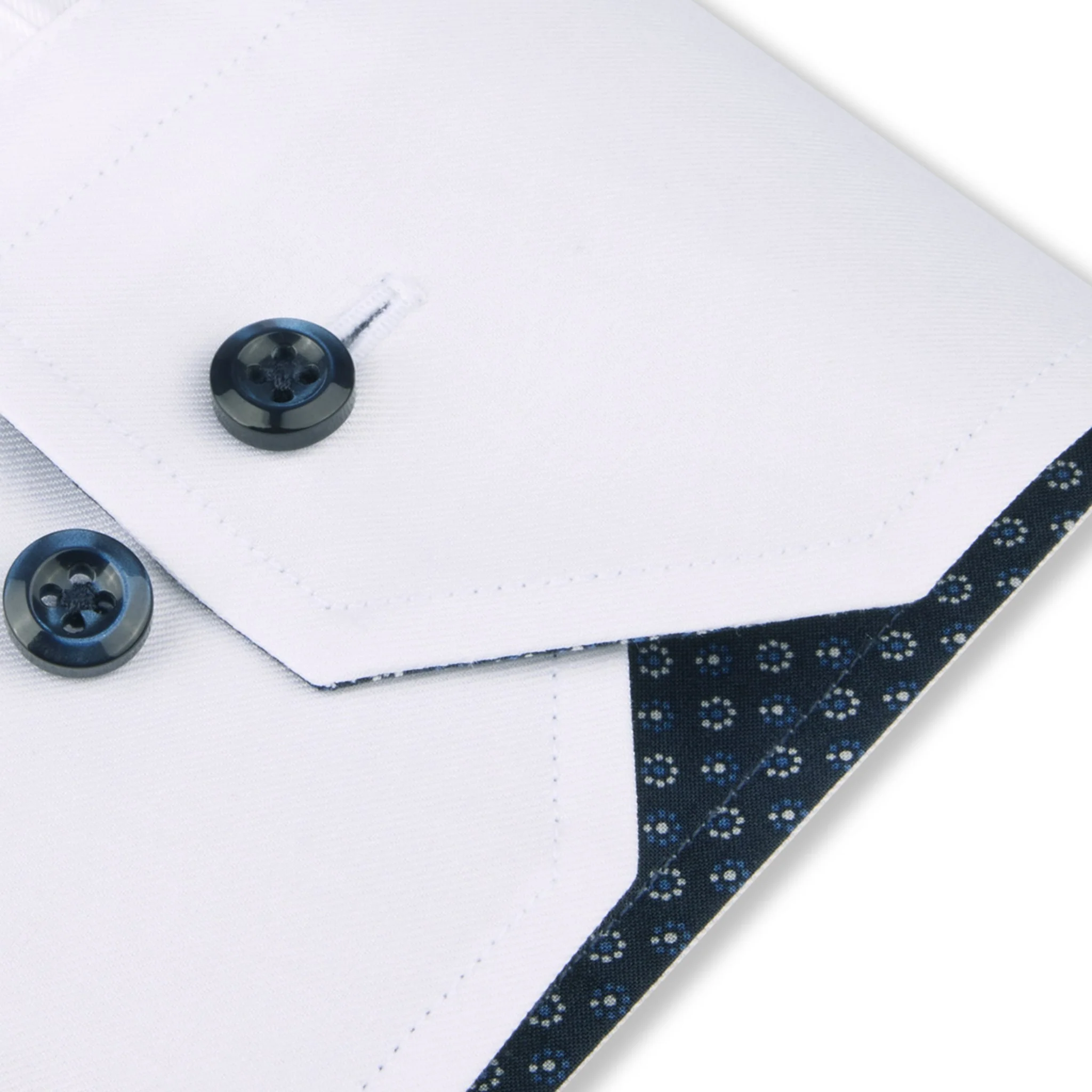 White Twill Regular Fit Dress Shirt with Blue Contrast Details - Stenströms - Image 3