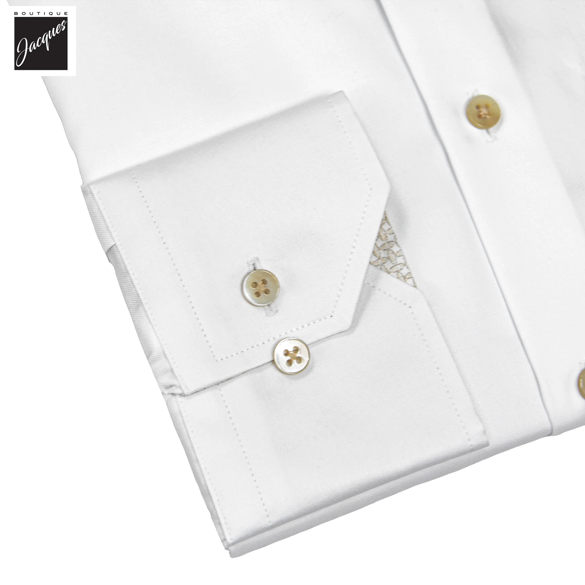 White Twill Slimline Dress Shirt with Beige Contrast Details - Stenströms - Image 3