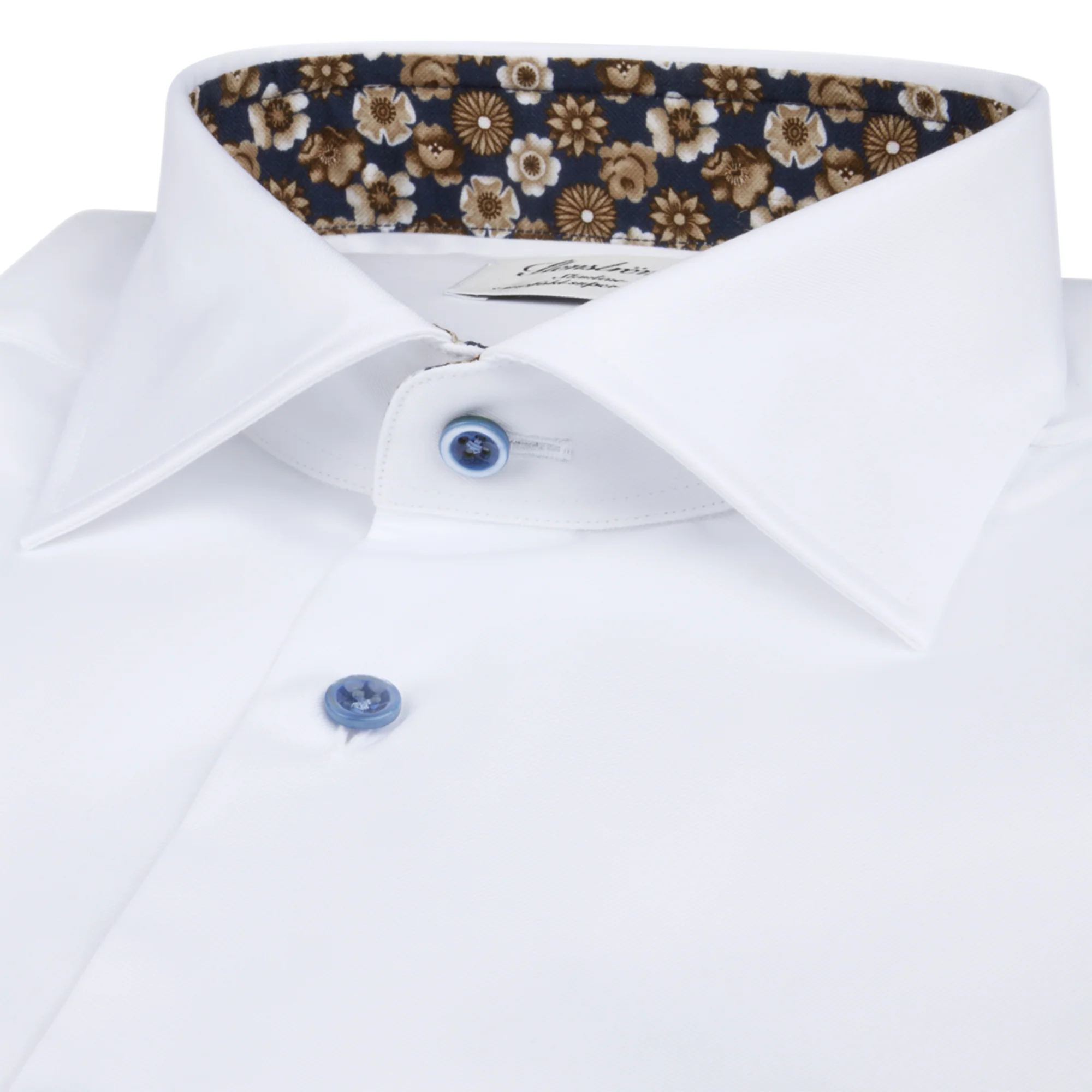 White w/ Floral Contrast Twill Fitted Body Shirt - Stenströms - Image 2