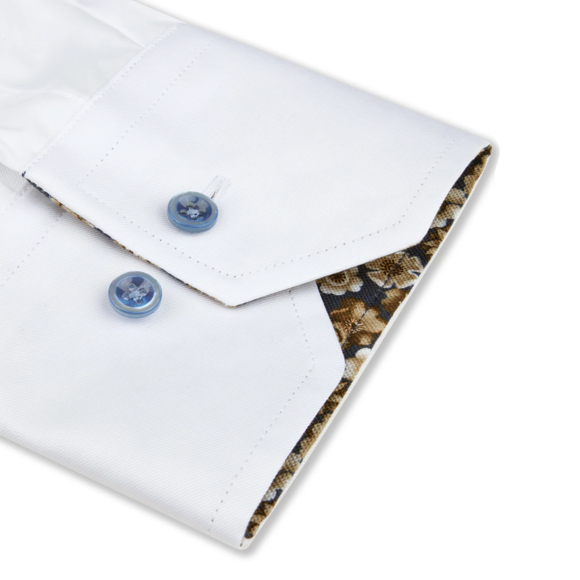 White w/ Floral Contrast Twill Fitted Body Shirt - Stenströms - Image 3